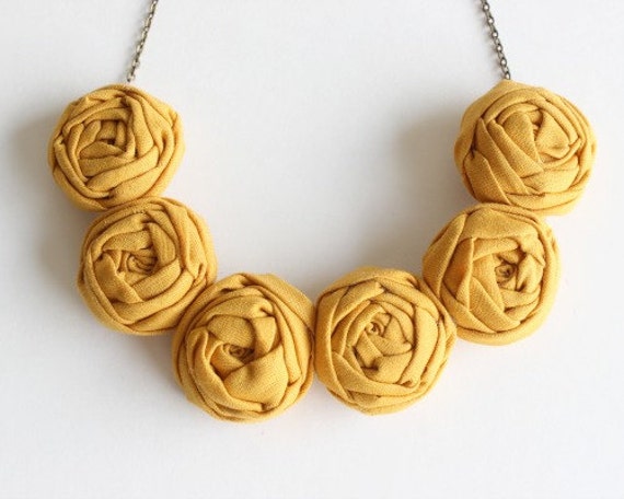 Mustard necklace Mustard fabric flower necklace Mustard | Etsy