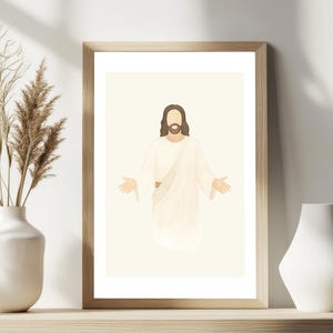 Christ’s Embrace – Jesus Portrait | Off-White Digital Jesus Wall Art | Modern Christian Art Print | Picture of Jesus | Jesus Poster