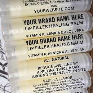 10 Lip Filler Healing Arnica Balms with YOUR BRAND NAME & Website for Aestheticians- Heal, Reduce Swelling and Decrease Pain Post Treatment