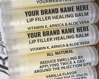 10 Lip Filler Healing Arnica Balms with YOUR BRAND NAME & Website for Aestheticians- Heal, Reduce Swelling and Decrease Pain Post Treatment