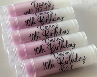 PURPLE Personalized Lip Balms for a Birthday Party, Sweet 16, Bridal and Baby Showers, Bachelorette Party, Wedding or Private Label