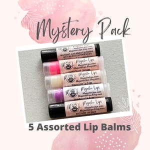 5 MYSTERY Lip Balm Pack - Assorted Sweetened Flavored Handmade Lip Balm - 5 Lip Balms for 9 Dollars