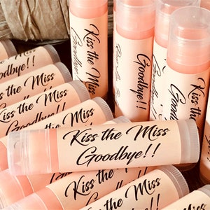 12 Rosé Wine Flavored Personalized Lip Balm Party Favors for Bridal Showers and Bachelorette Parties Kiss the Miss Goodbye