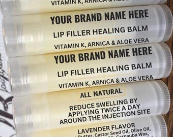 SALE 20 Lavender Lip Filler Healing Arnica Balms w/ Your Brand Name for Aestheticians- Heal, Reduce Swelling & Decrease Pain, Post Treatment