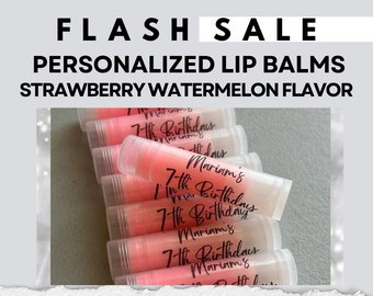 PERSONALIZED Strawberry Watermelon Pink Tinted Sweetened Lip Balms for Birthday Parties, Sweet Sixteen, Baby and Bridal Shower Favors