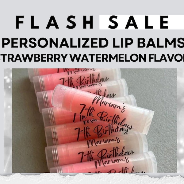 PERSONALIZED Strawberry Watermelon Pink Tinted Sweetened Lip Balms for Birthday Parties, Sweet Sixteen, Baby and Bridal Shower Favors