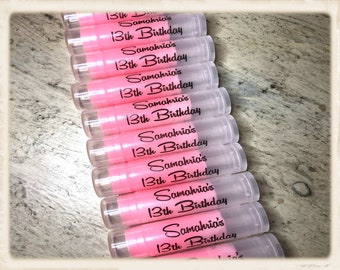 PERSONALIZED Tinted Lip Balms for a Birthday Party, Sweet Sixteen, Baby and Bridal Shower Favors - Clear Tubes - Fast Shipping