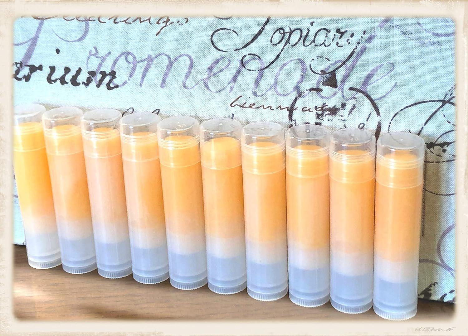 10 MIMOSA Orange Tinted Sweetened Lip Balms in Clear Tubes - Made Fresh Same Day - Fast Shipping