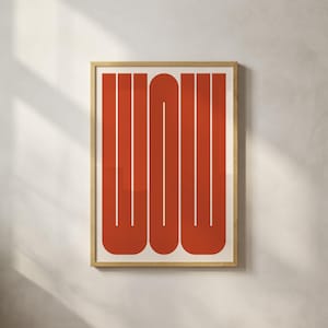 WOWプリントウォールアート、テラコッタレッドの大胆なタイポグラフィプリント、モダンレトロウォールデコレーション、デジタルダウンロード