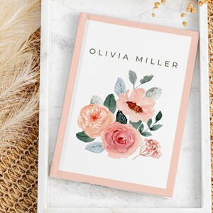 Personalized Peach Floral Journal with Name, Custom Notebook Writing, Gift for Her, Journal with Name, Cute Stationery, Peachy Journal