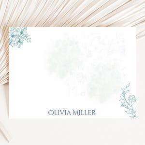 Personalized Blue Floral Notecards: Custom Stationery Set