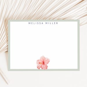 Cartes de correspondance personnalisées avec nom, carte de remerciement personnalisée, cadeaux personnalisés, ensemble de papeterie personnalisée, carte de correspondance hibiscus