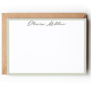 Cartes de correspondance personnalisées avec nom, carte de remerciement personnalisée, cadeaux personnalisés, ensemble de papeterie personnalisée, carte de correspondance vert sauge minimaliste