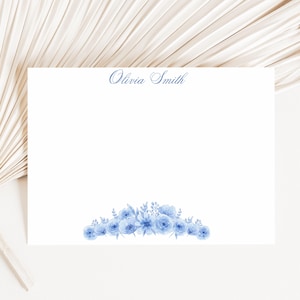 Personalized Chinoiserie Notecards: Blue Floral Stationery Set