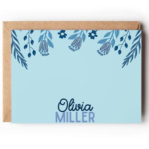 Personalized Blue Floral Notecards: Custom Stationery Set