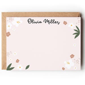 Cartes de correspondance personnalisées avec nom, carte de remerciement personnalisée, cadeaux personnalisés, ensemble de papeterie personnalisée, carte de correspondance florale doodle
