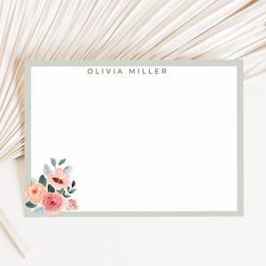 Cartes de correspondance personnalisées avec nom, carte de remerciement personnalisée, cadeaux personnalisés, ensemble de papeterie personnalisée, carte de correspondance bouquet de fleurs aquarelle