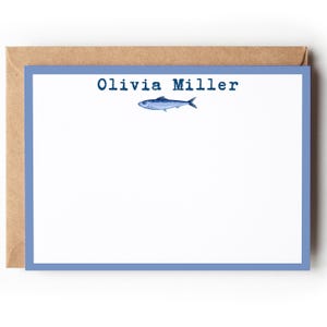 Personalized Blue Sardine Notecards: Custom Stationery Set