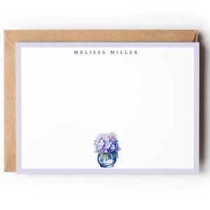 Cartes de correspondance personnalisées avec nom, carte de remerciement personnalisée, cadeaux personnalisés, ensemble de papeterie personnalisée, carte de correspondance hortensia, cadeau de jardinage