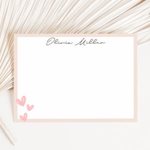 Cartes de correspondance personnalisées avec nom, carte de remerciement personnalisée, cadeaux personnalisés, ensemble de papeterie personnalisée, carte de correspondance minimaliste coeur pêche