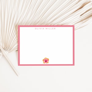 Cartes de correspondance personnalisées avec nom, carte de remerciement personnalisée, cadeaux personnalisés, ensemble de papeterie personnalisée, carte de correspondance hibiscus