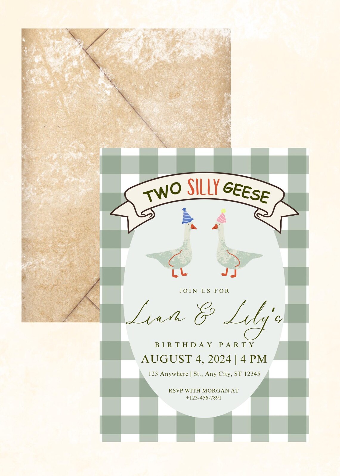 Two Silly Geese Twin Birthday Invite | Birthday for Boy or Girl Twins ...