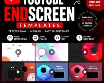 YouTube End Screen Vorlagen bündeln | 18 Modern Creation Outros (Digitaler Download)