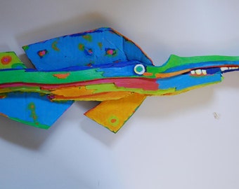 Painted Recycled Wood Fish Art Ready to Hang in any Room