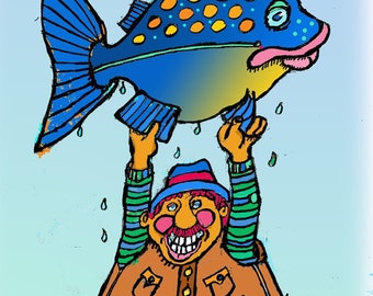 Original NEW COLORFUL WHIMSICAL Art with Humorous Fish Tales  from FISHeFISH.