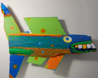Vibrant, Colorful, Painted Wood Fish Art