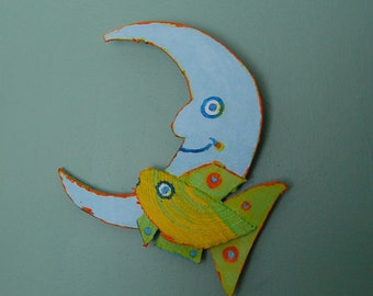 Fish Jumping over the Moon Colorful Decorative ready to Hang Wall Art