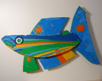 Painted Wood Fish Art, Colorful fun Art