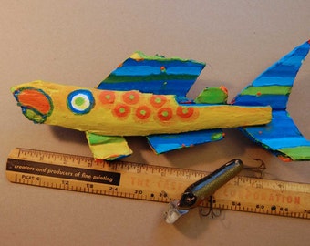 Original Painted Whimsical Driftwood Colorful Fish Art