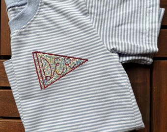 Girls Monogram Shirt, Embroidered Pennant Shirt, Personalized Striped Kids Tee, Preppy Girls Monogram Shirt, Custom Toddler Shirt