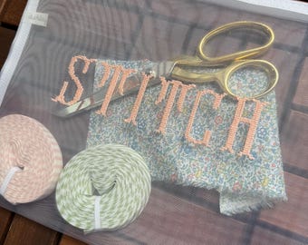 Personalized Stitch Project Bag | Embroidered Mesh Sewing Bag | Needlepoint Project Pouch | Cross Stitch Organizer | Gift for Stitchers