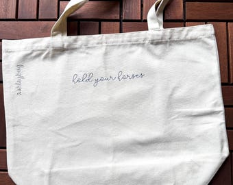 Embroidered Market Tote - hold your horses, Farmer’s Market, shopping