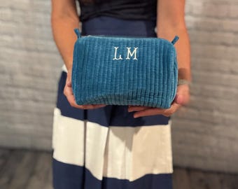 Embroidered Velvet Cosmetic Bag: Quilted Monogram Gift