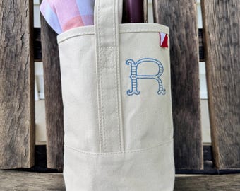 Monogrammed Canvas Double Wine Tote | Personalized Wine Carrier | Embroidered Wine Bag | Hostess Gift | Beach Picnic Tote | Shorebags