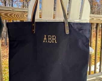 Personalized Canvas Tote Bag with Monogram, Preppy Shopper Tote, Embroidered Everyday Bag, College Tote, Teacher Gift, Classic Canvas Bag