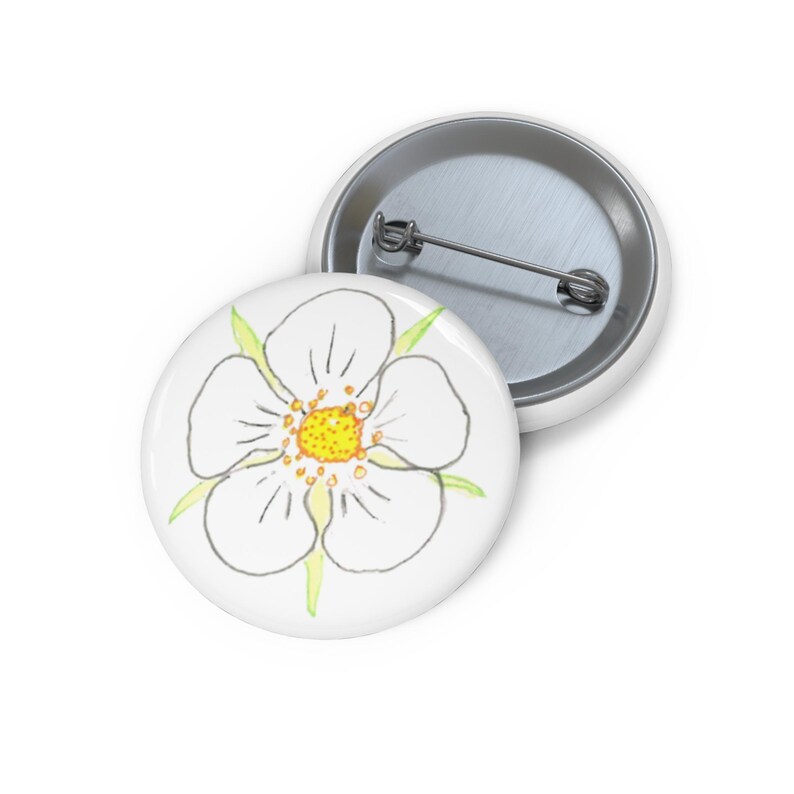 Hand-drawn Strawberry Flower Pin Button | Floral Badge, Nature Lapel ...