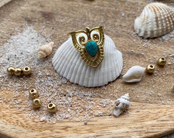 Golden boho ring with turquoise | Gold-colored statement ring | Hippie jewelry | Festival jewelry | Handmade brass ring