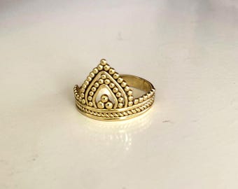 Goldener Boho Statement Ring – Filigraner Hippie Ring im Ethno Stil | Festival Schmuck | Handgefertigter Boho Ring aus Thailand