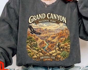 Camiseta de viagem ao Parque Nacional do Grand Canyon, EUA, camiseta com estampa de natureza e atividades ao ar livre, estampa de cachoeira, camiseta de parque nacional, moletom