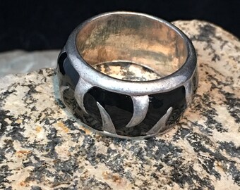 Steam Punk Sterling Silver with Black Enamel Size 8 Ring