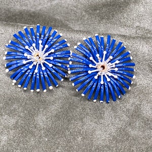 Blue and White Lacquered Floral Clip Earrings