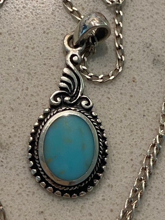 Sterling Silver Necklace with a Sweet Turquoise Pe