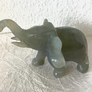 Natural Jadeite Jade Trunk Up 3 in x 3 1/2 in Elephant Carving