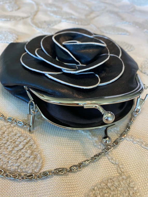 Black Leather wristlet with Flower - image 2