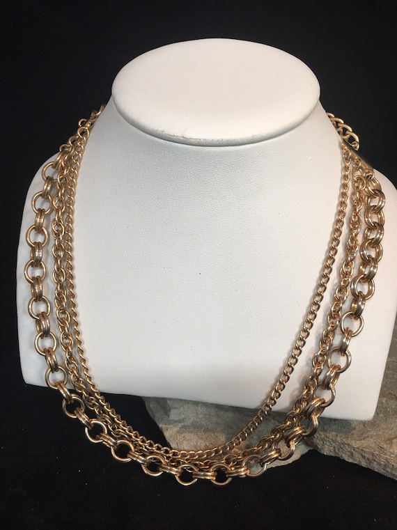 Adjustable 3 Chains Gold Tone Choker