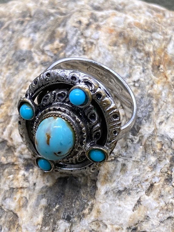 Whiting and Davis Faux Turquoise and Silver Ring - image 2